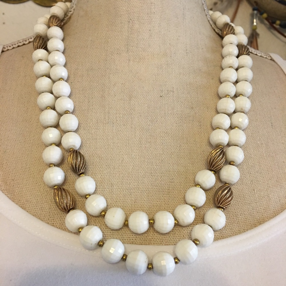 Vintage 50s double strand faceted bead necklace